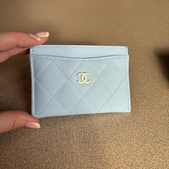 Chanel Caviar Quilted Card Holder Light Blue - Picture 1 of 15